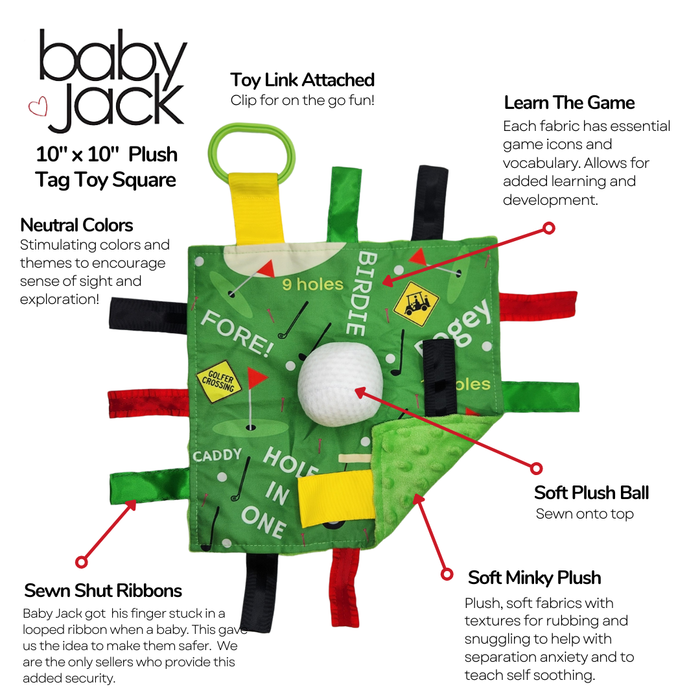 Golf Crinkle Square Bag Tag Stroller Toy 10" x 10"
