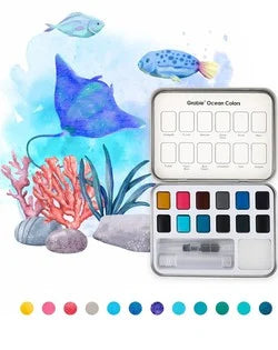 Grabie Watercolor Pocket Set of 12 With Brush Ocean Colors