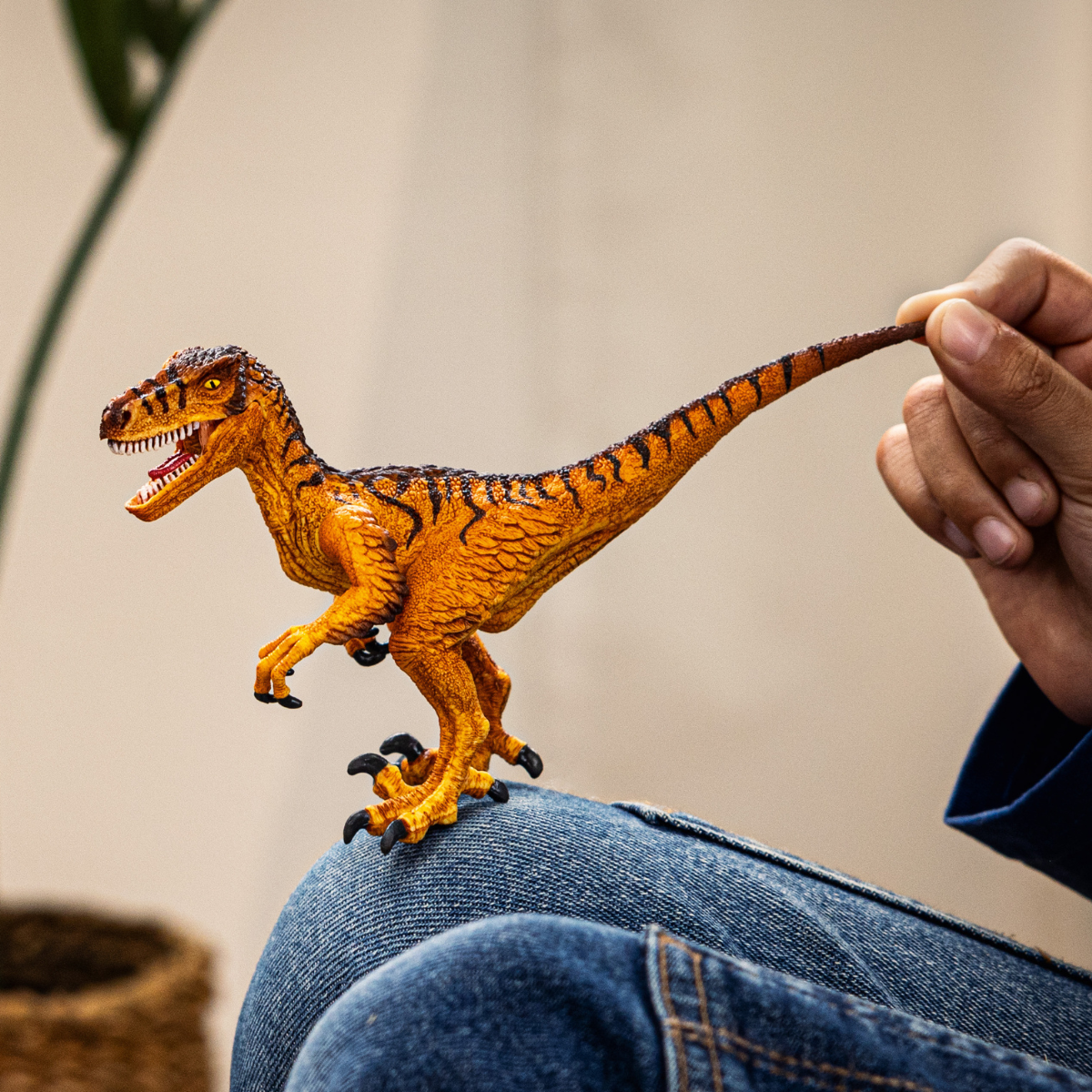 Realistic Velociraptor Dinosaur Toy Figure - Articulated Jaw, Feathered Skin