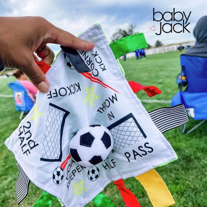 Soccer Crinkle Baby Learning Lovey Tag Stroller Toy 10" x 10"