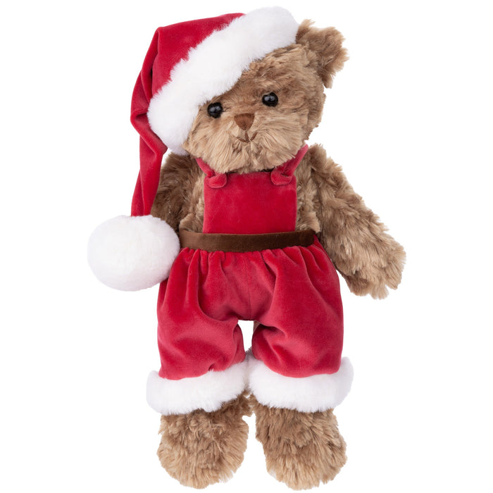 Christmas Mavi Plush Bear in Santa Overalls & Hat - Festive Holiday Stuffed Animal