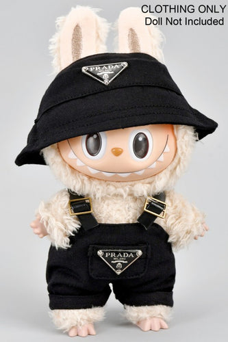 Designer Bucket Hat And Overalls Labubu Outfit Black