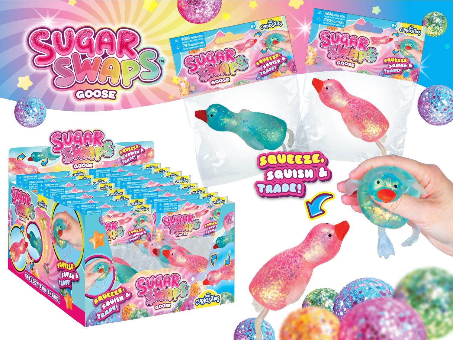 ORB Sugar Swaps Goose Glitter Sensory Squish Toy 3-Inch