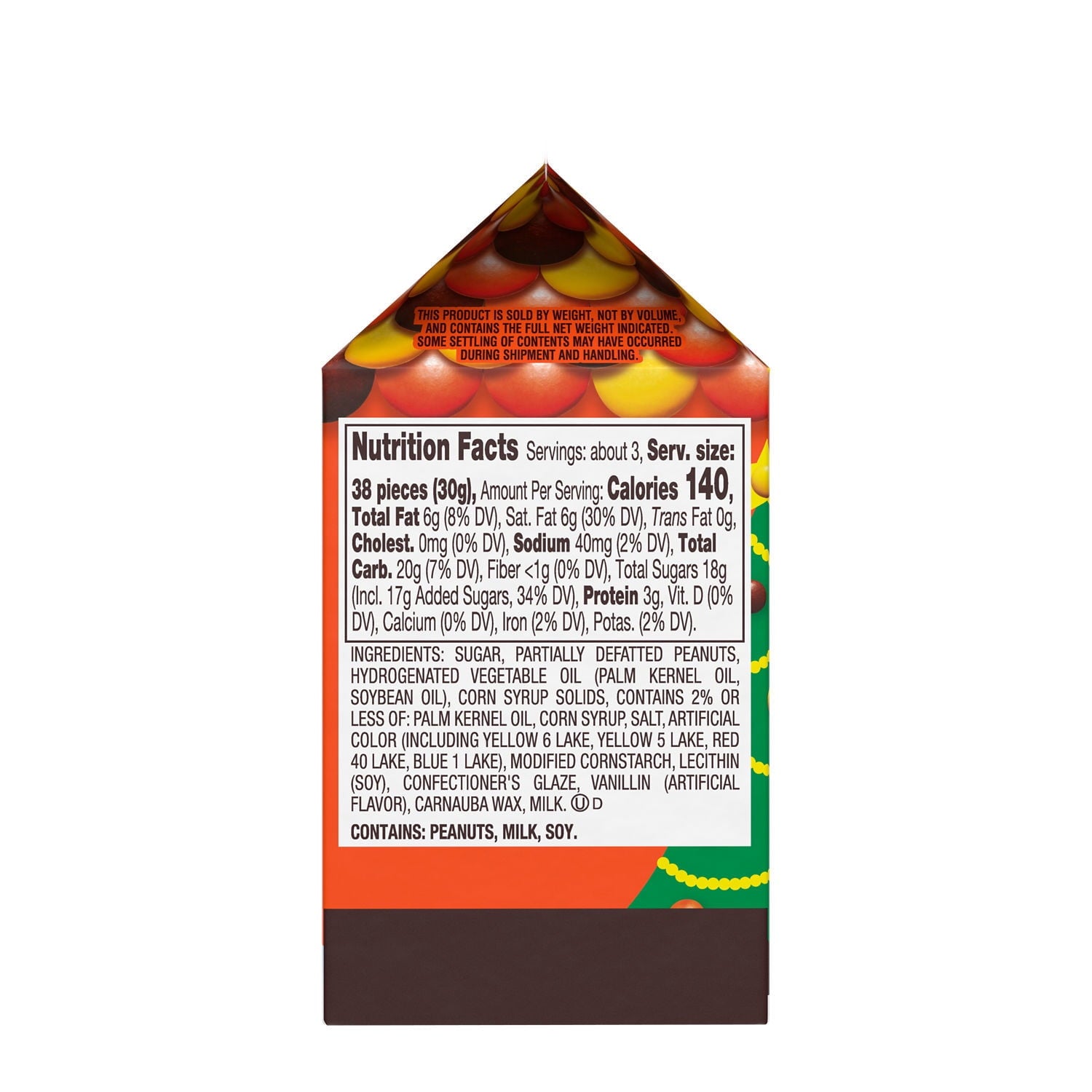 REESE'S PIECES Peanut Butter Christmas Candy Carton 3 oz