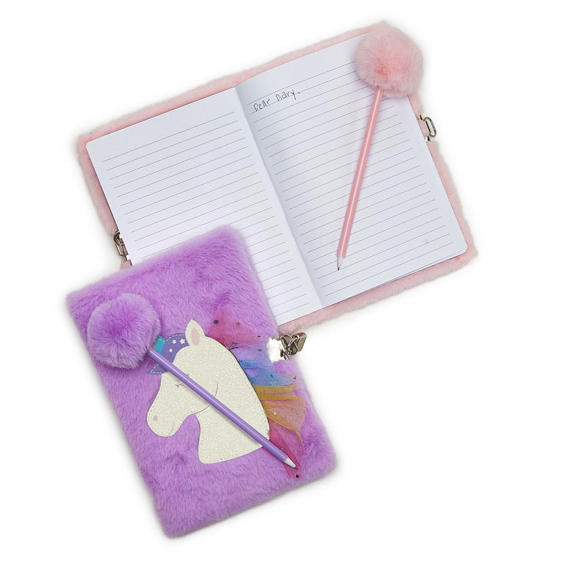 Glitter Unicorn Journal with Lock and Pom Pom Pen Asst 2 Colors