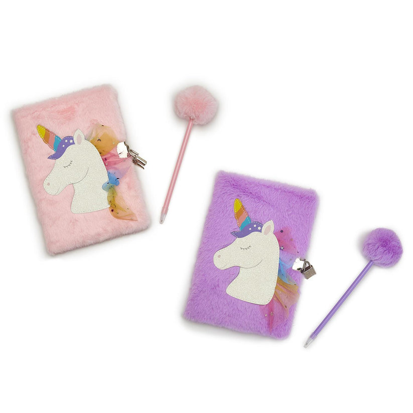 Glitter Unicorn Journal with Lock and Pom Pom Pen Asst 2 Colors