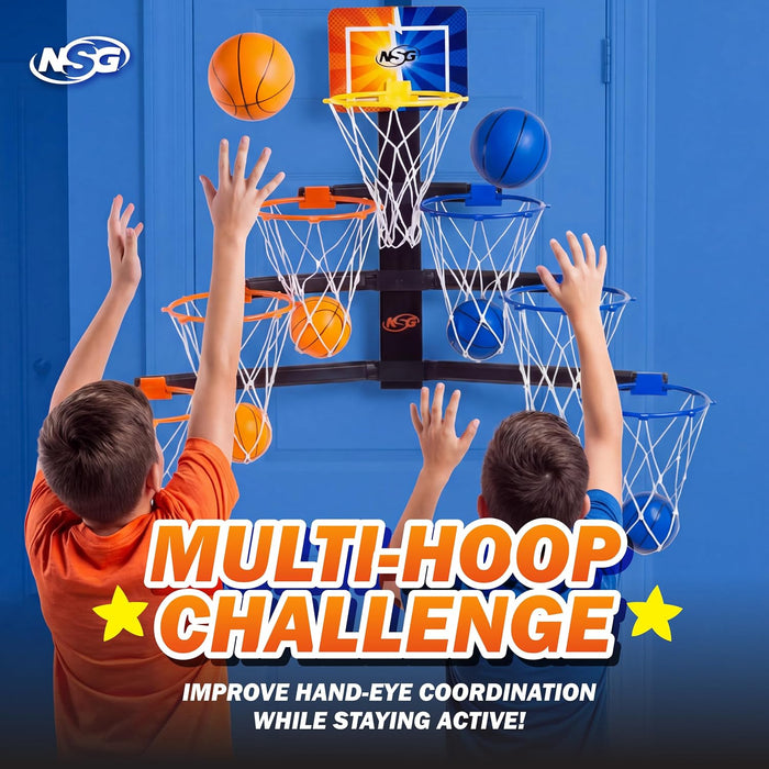 Over-the-Door 7-Hoop Race Basketball Pyramid Set