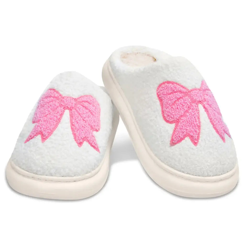 White Cozy Bow Slippers - small