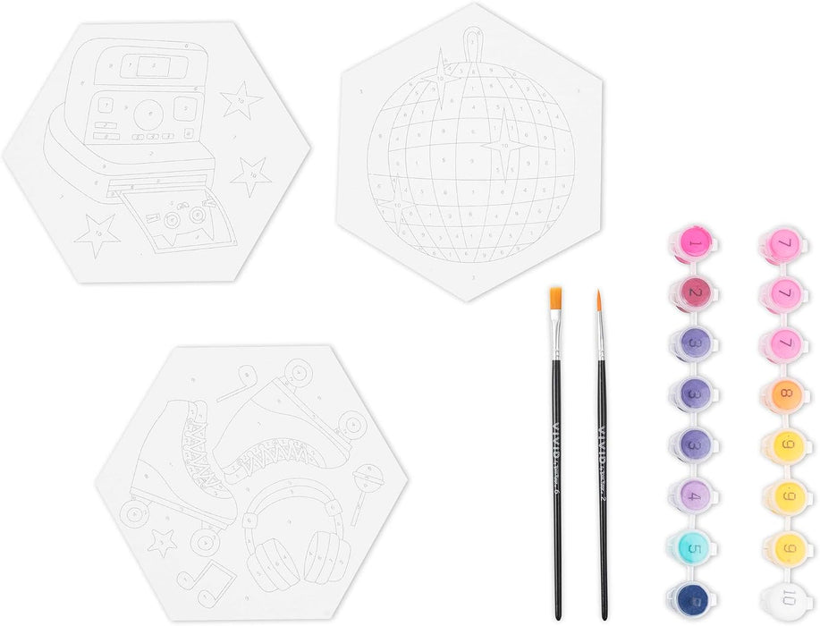 Brea Reese Vivid Retro 70s Paint-by-Number Kit 3 Hexagon Canvases