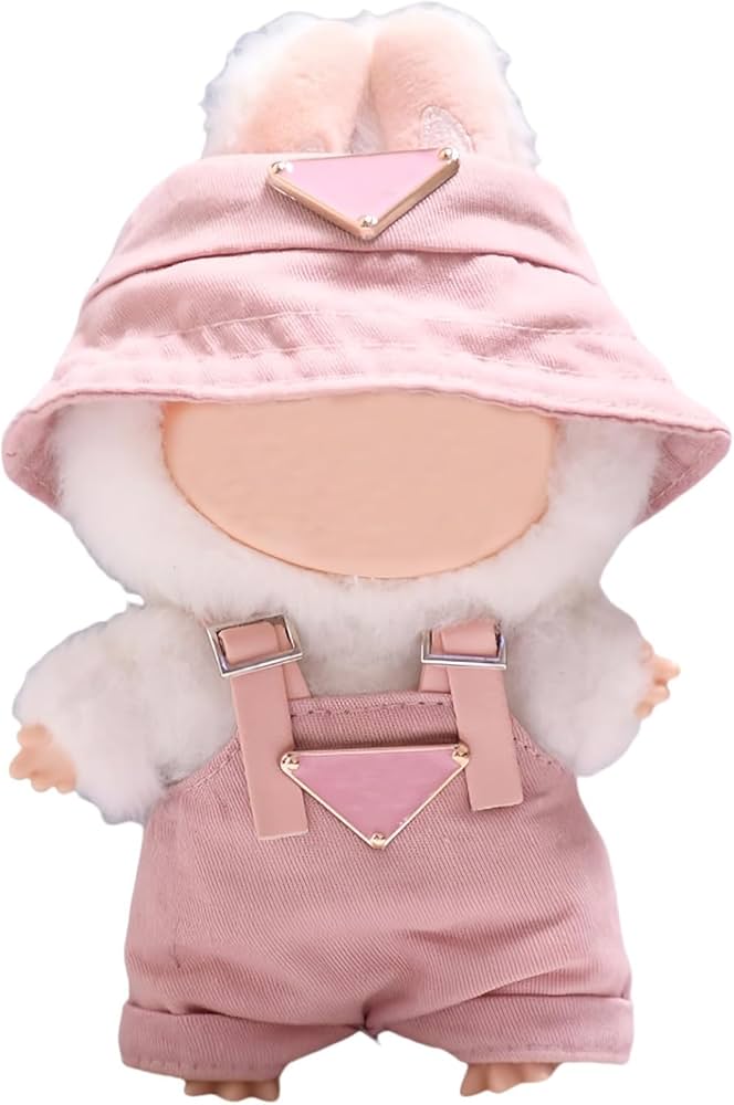 Designer Pink Hat And Overalls Labubu Outfit