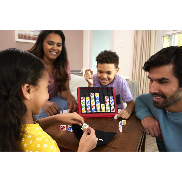 UNO Quatro Strategy Family Board Game with Colored Tiles Grid