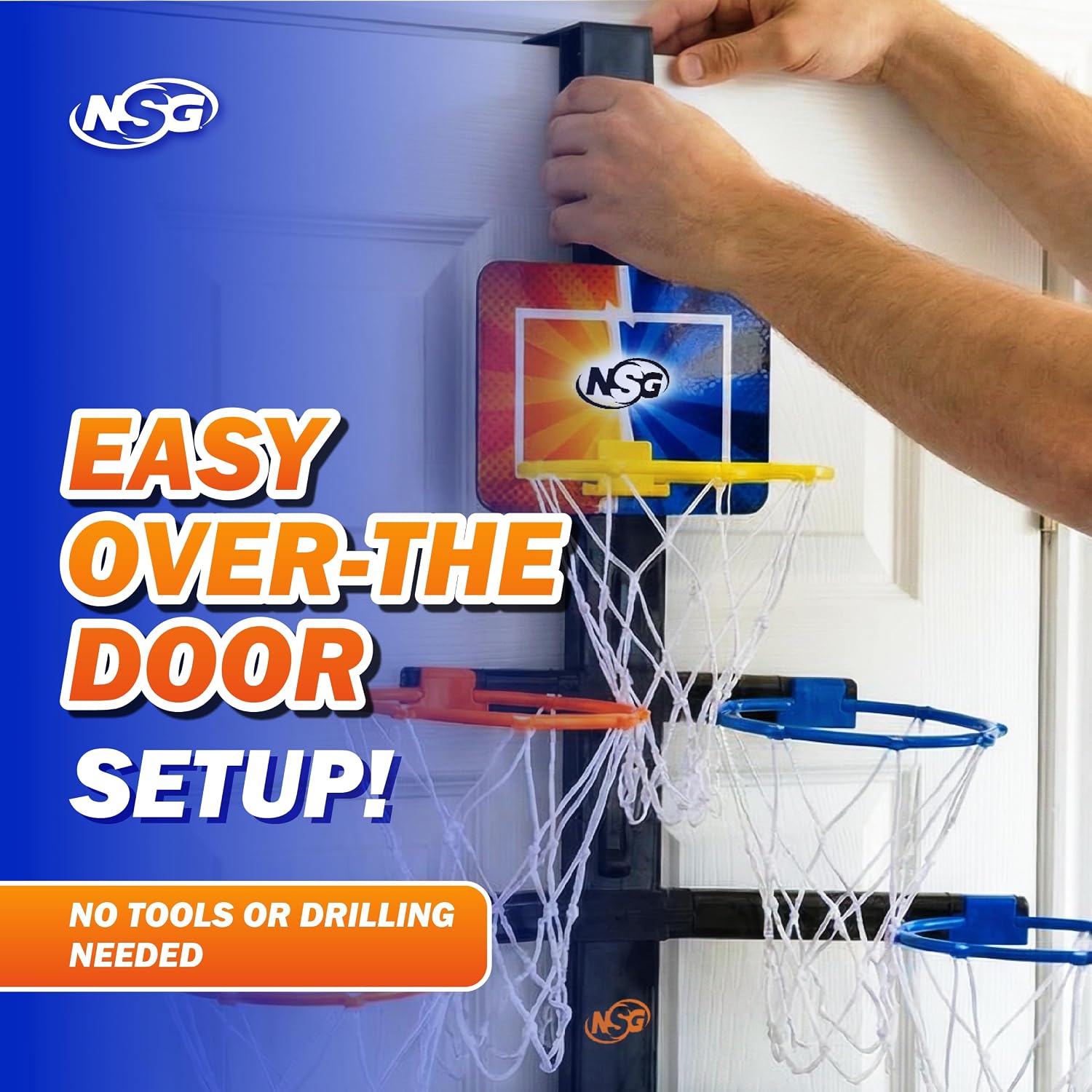 Over-the-Door 7-Hoop Race Basketball Pyramid Set