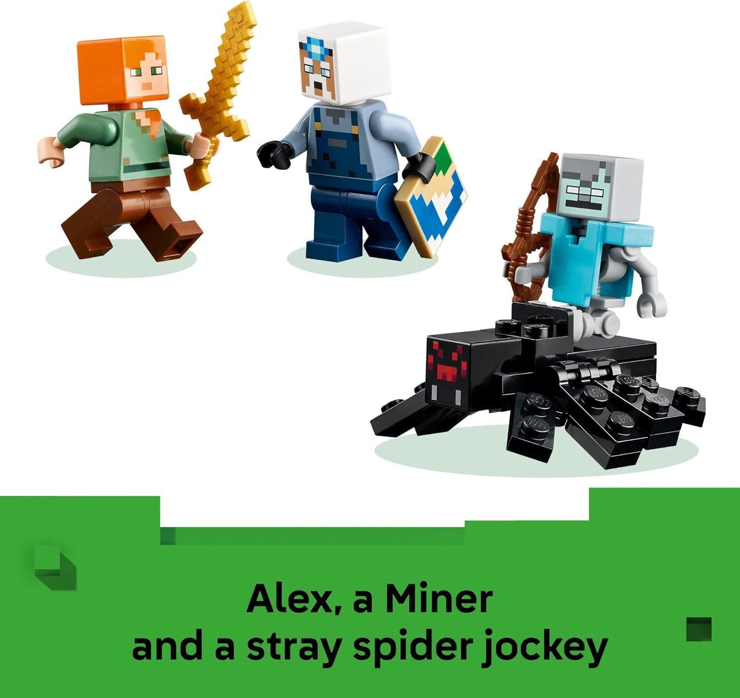 LEGO Minecraft Pickaxe Mine Building Set: Alex, Miner, Spider Jockey Figures Adventure