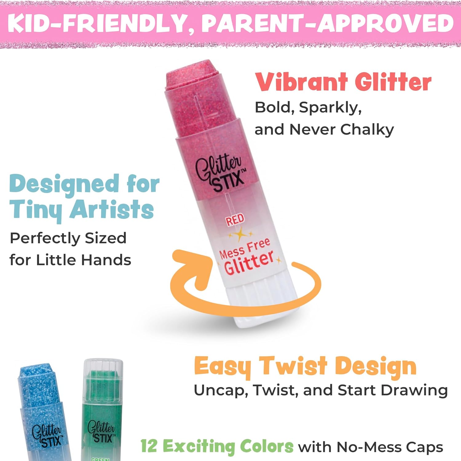 The Pencil Grip Glitter Stix Mess Free 12-Color Set