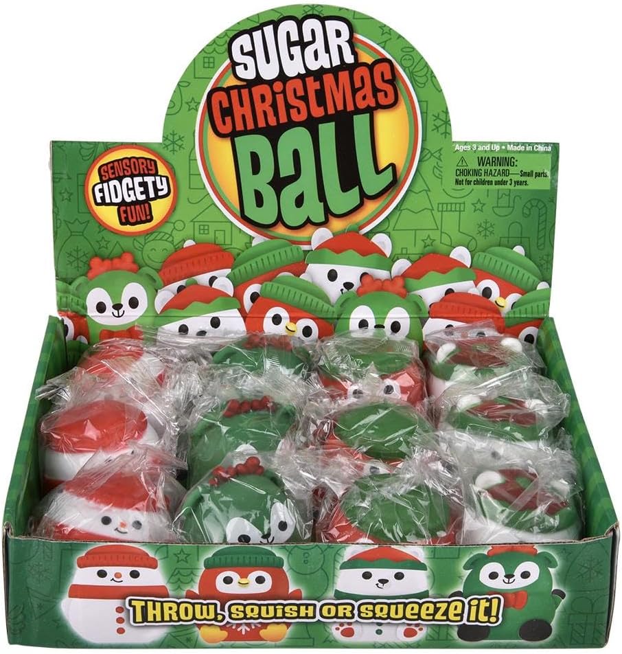 Rhode Island Novelty Christmas Squeezy Sugar Ball 2.4in Toy 12ct