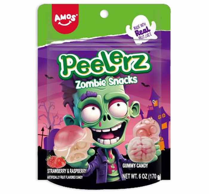 Amos Peelerz Gummy Zombie Fruit Flavor Halloween Peg Bag 6oz