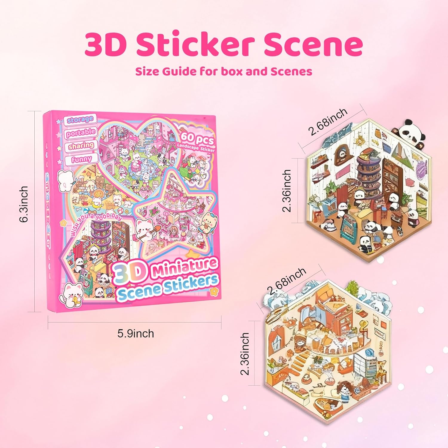 20 Sets 3D Sticker Scenes: DIY Miniature Cartoon Animals & Houses Stress Relief Fun