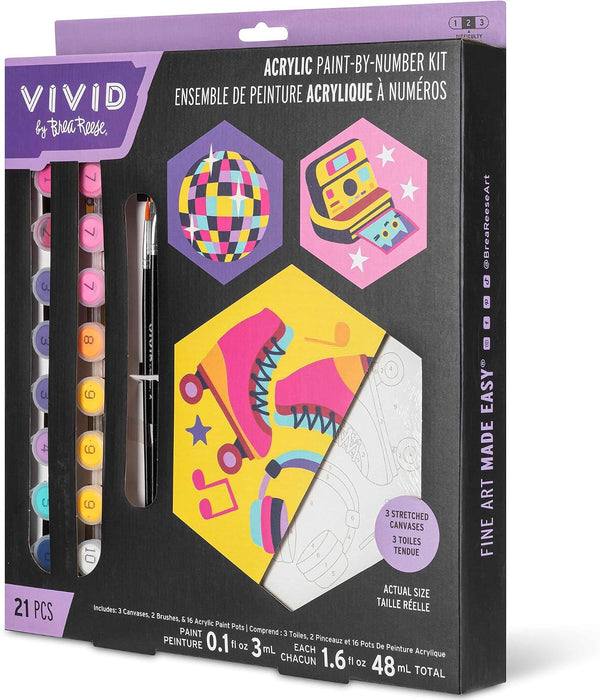 Brea Reese Vivid Retro 70s Paint-by-Number Kit 3 Hexagon Canvases