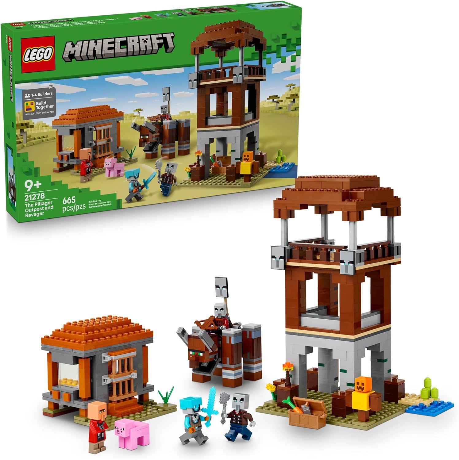 LEGO Minecraft Pillager Outpost Ravager Set – Epic Battle, Minifigures, Ages 9+