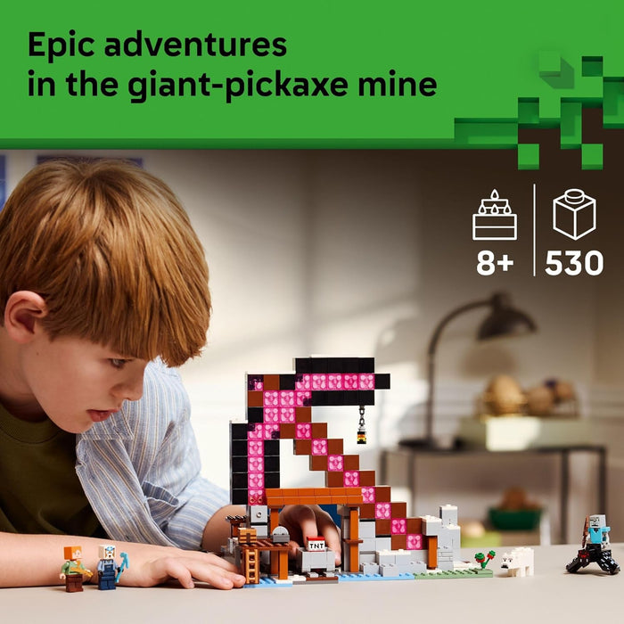 LEGO Minecraft Pickaxe Mine Building Set: Alex, Miner, Spider Jockey Figures Adventure