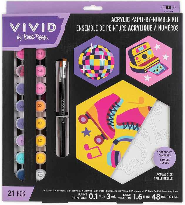 Brea Reese Vivid Retro 70s Paint-by-Number Kit 3 Hexagon Canvases
