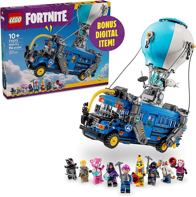 LEGO Fortnite Battle Bus Building Set with 9 Minifigures, Collectible Video Game Toy Gift 77073