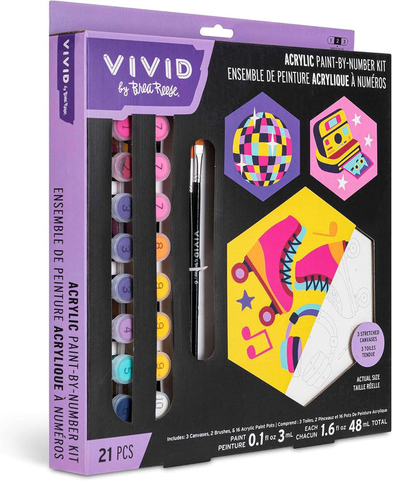 Brea Reese Vivid Retro 70s Paint-by-Number Kit 3 Hexagon Canvases