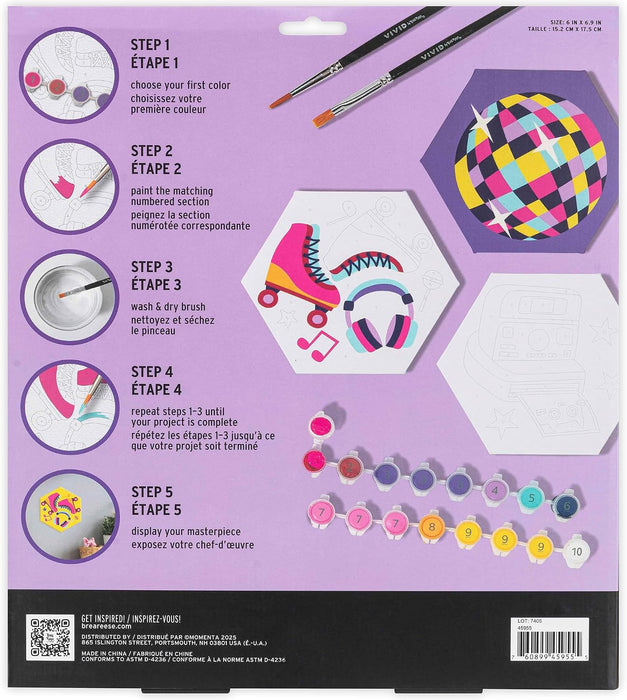 Brea Reese Vivid Retro 70s Paint-by-Number Kit 3 Hexagon Canvases