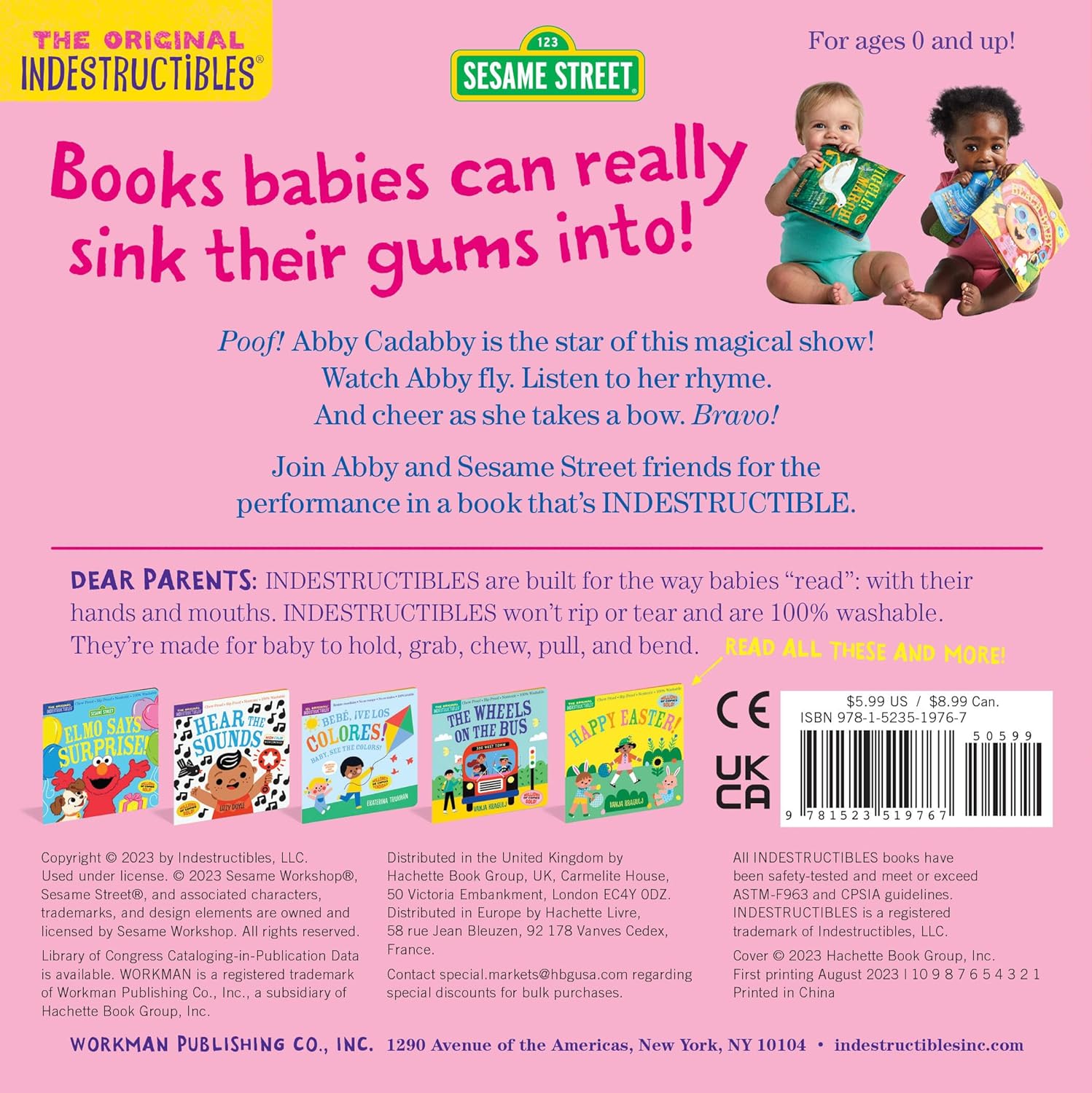 Indestructibles Sesame Street Abby Cadabby Chew Proof Rip Proof Washable Baby Book