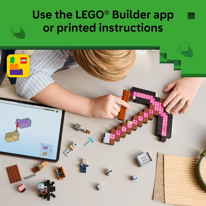 LEGO Minecraft Pickaxe Mine Building Set: Alex, Miner, Spider Jockey Figures Adventure