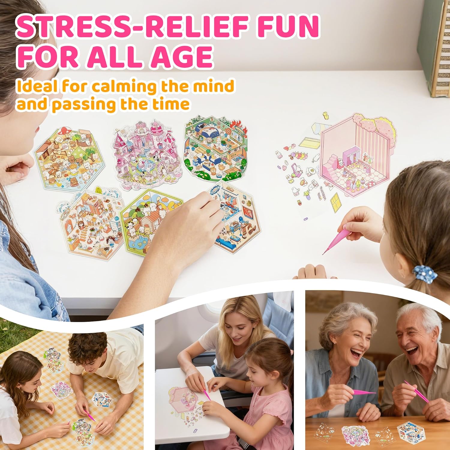 20 Sets 3D Sticker Scenes: DIY Miniature Cartoon Animals & Houses Stress Relief Fun