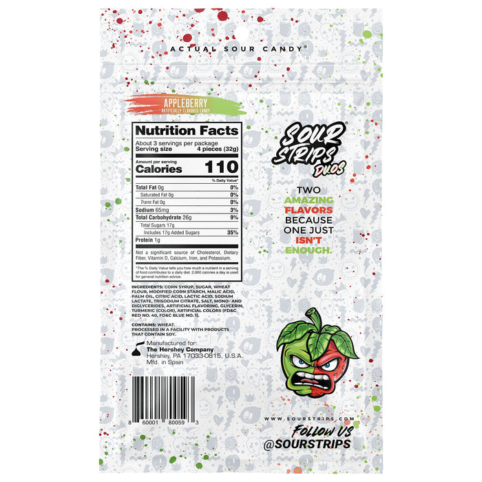 Sour Strips Appleberry Chewy Candy Peg Bag 3.4oz