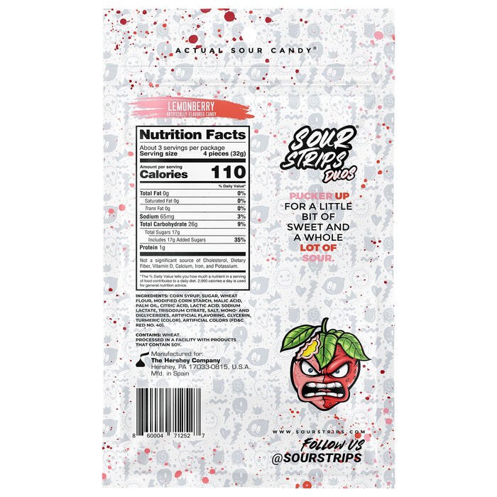 Sour Strips Lemonberry Candy Peg Bag 3.4 oz