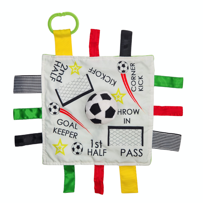 Soccer Crinkle Baby Learning Lovey Tag Stroller Toy 10" x 10"