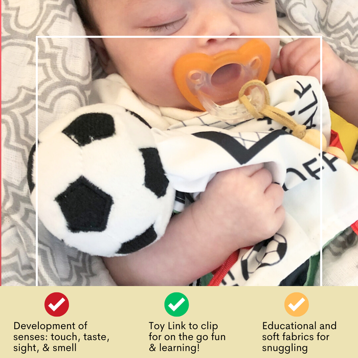 Soccer Crinkle Baby Learning Lovey Tag Stroller Toy 10" x 10"