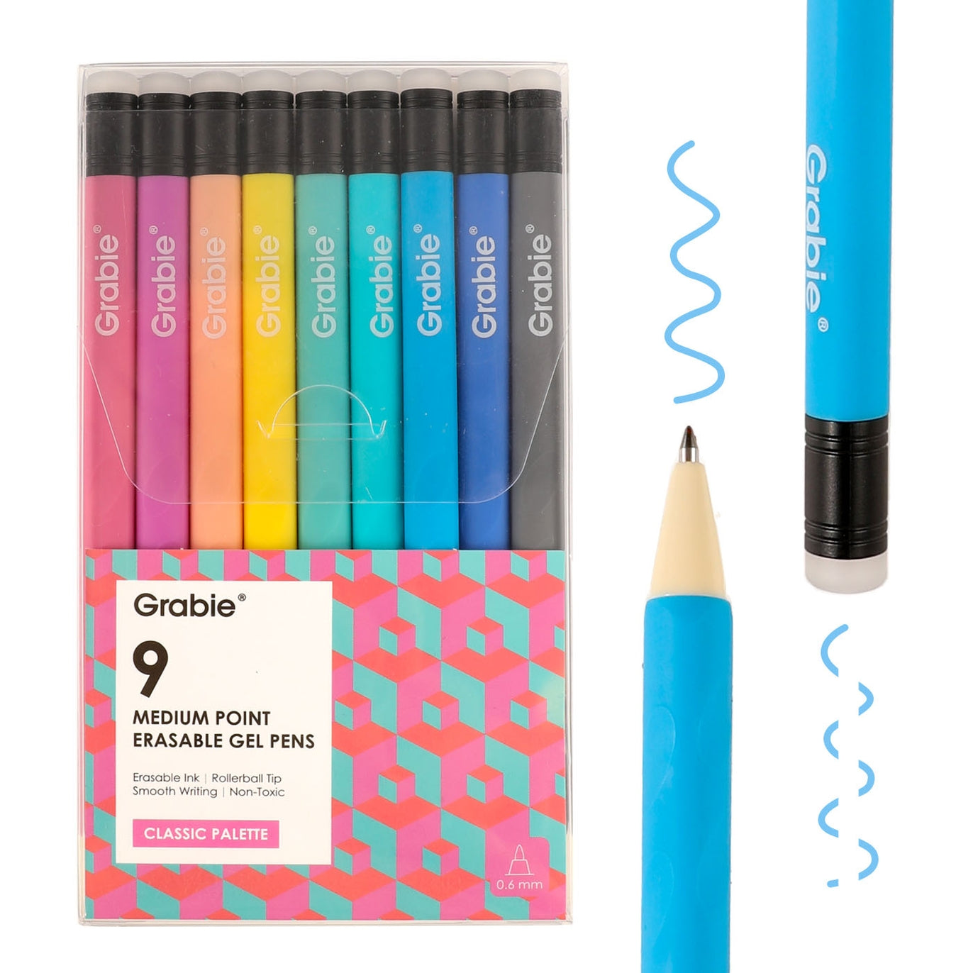 Grabie Erasable Gel Pens 9-Piece Set Medium Point Smooth Writing