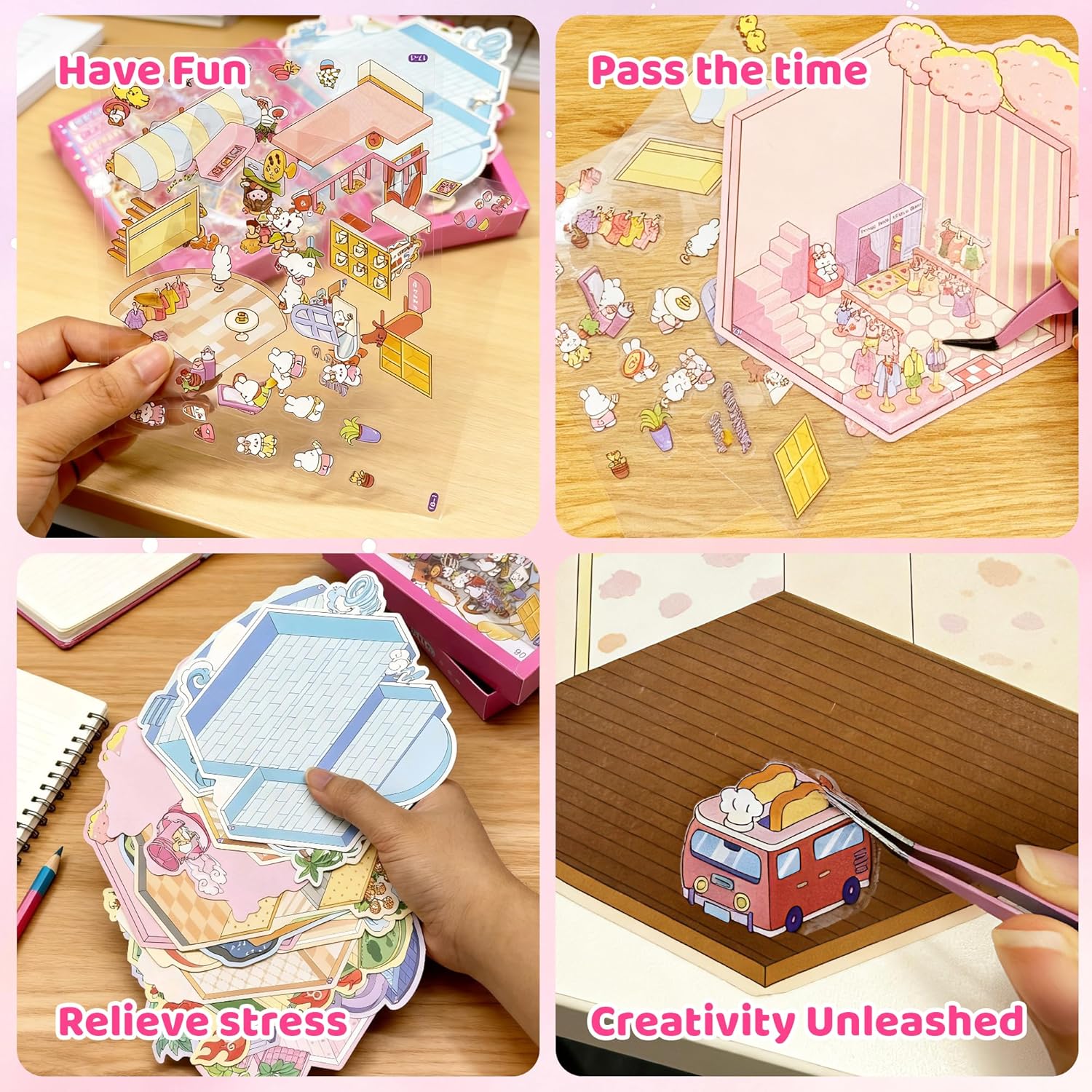 20 Sets 3D Sticker Scenes: DIY Miniature Cartoon Animals & Houses Stress Relief Fun