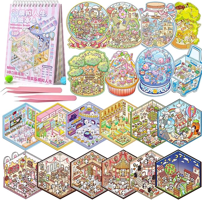 DIY 3D Sticker Scene Book: Reusable House & Landscape Therapy for Relaxation