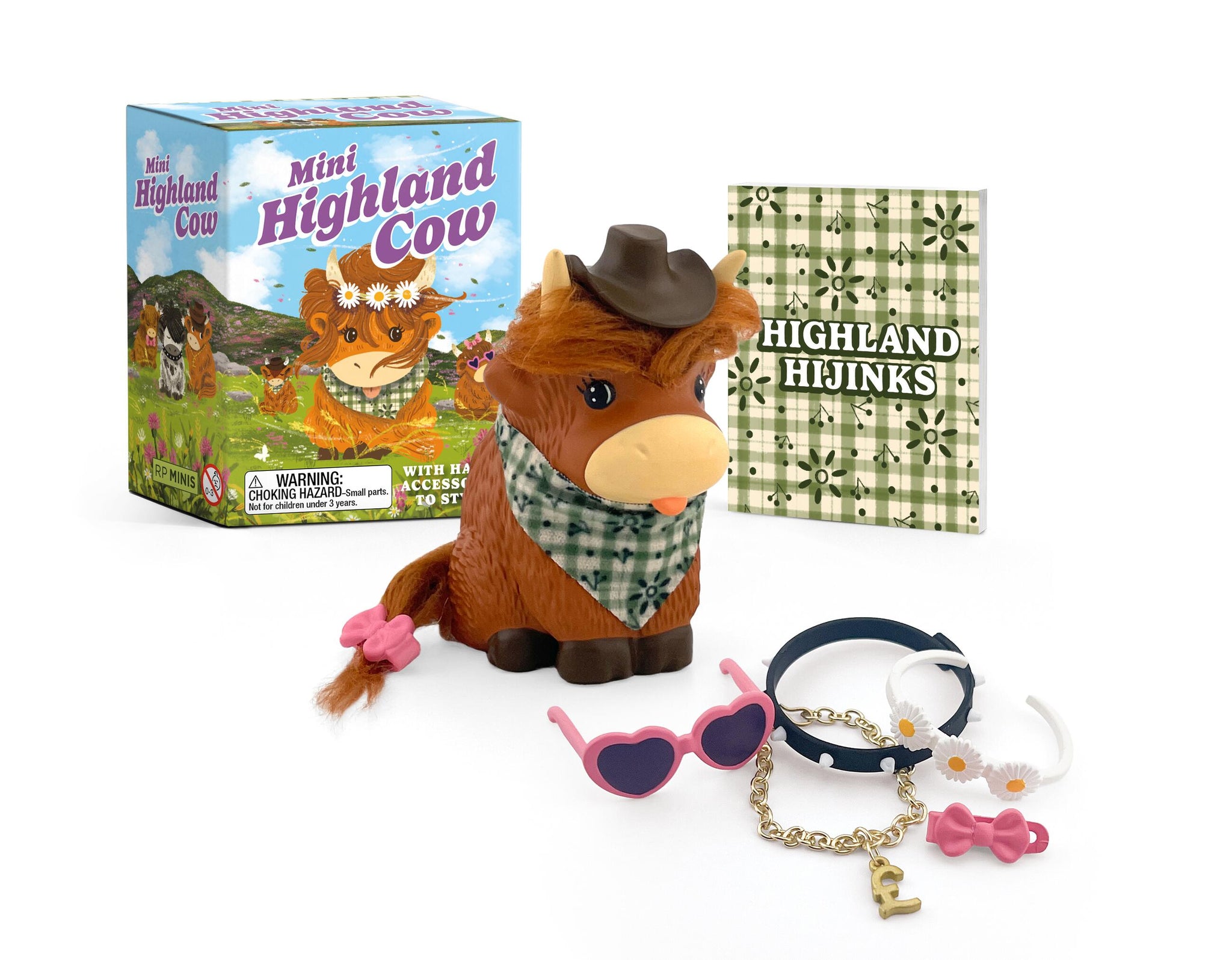 RP Minis Mini Highland Cow Figurine With Accessories and Book