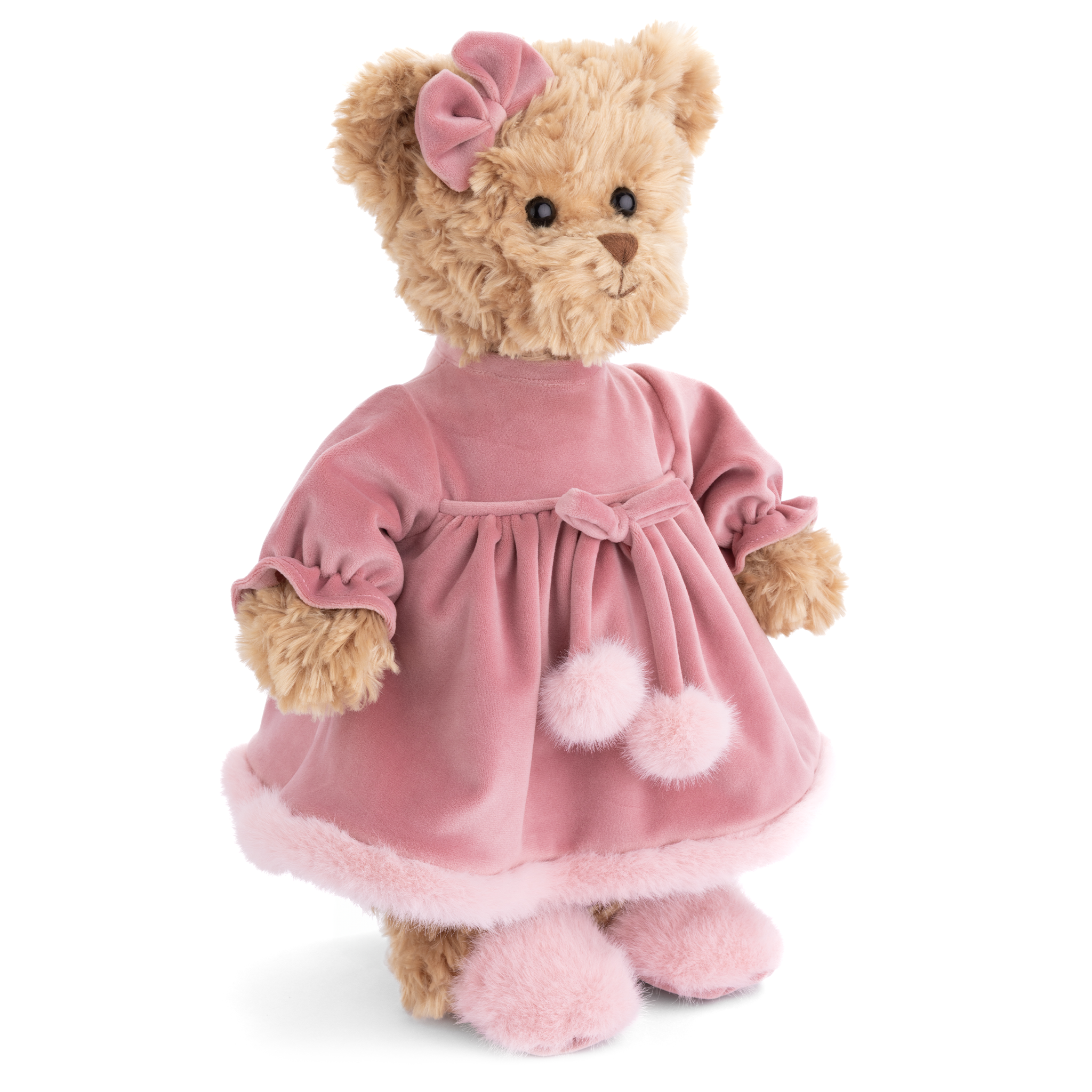 Aiko Plush Sweetheart Doll with Blush Velvet Dress and Faux Fur Trim