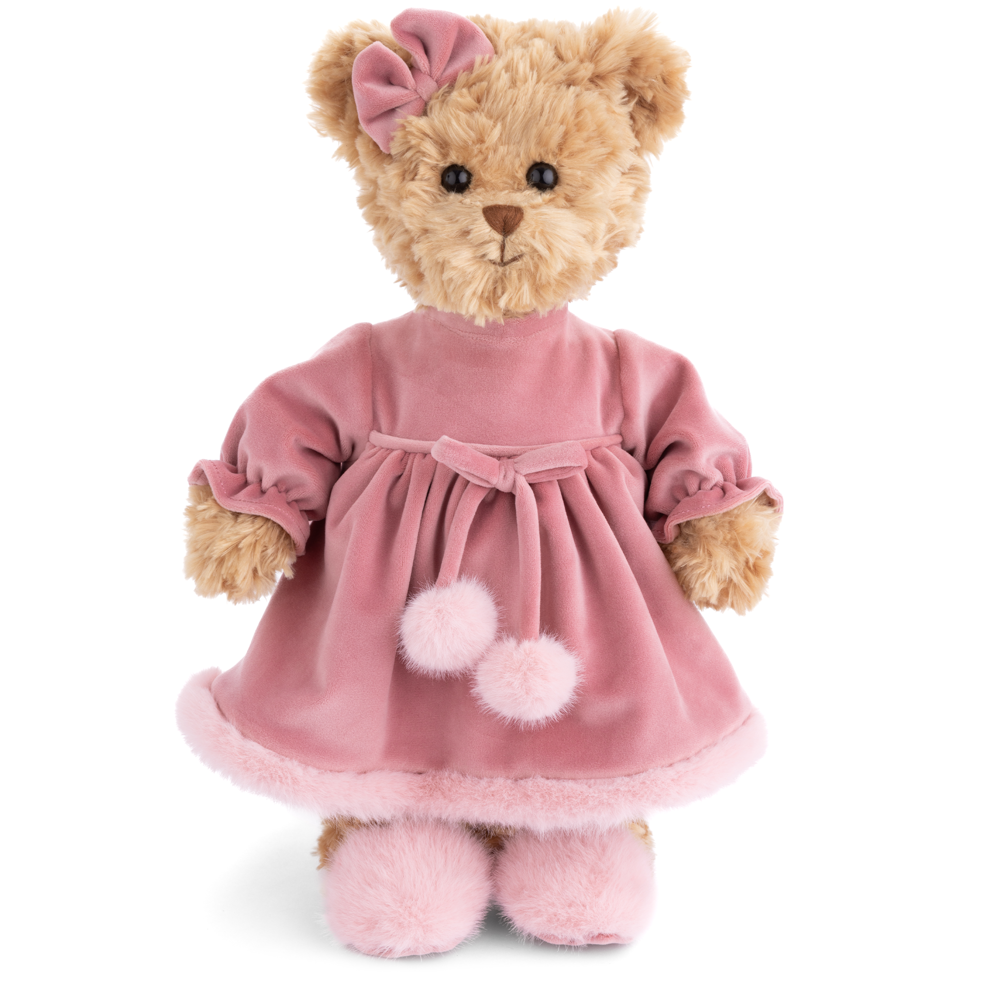 Aiko Plush Sweetheart Doll with Blush Velvet Dress and Faux Fur Trim