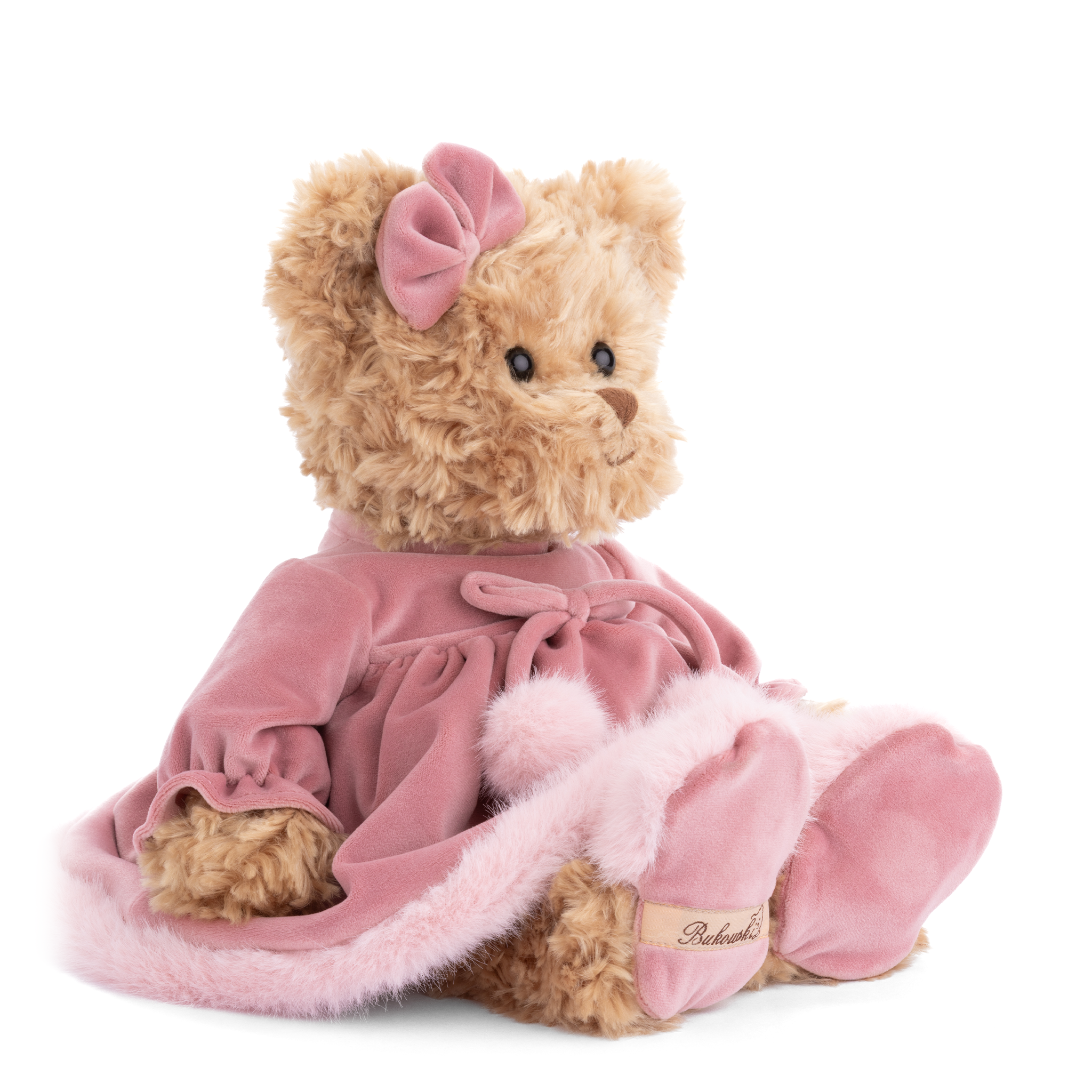 Aiko Plush Sweetheart Doll with Blush Velvet Dress and Faux Fur Trim