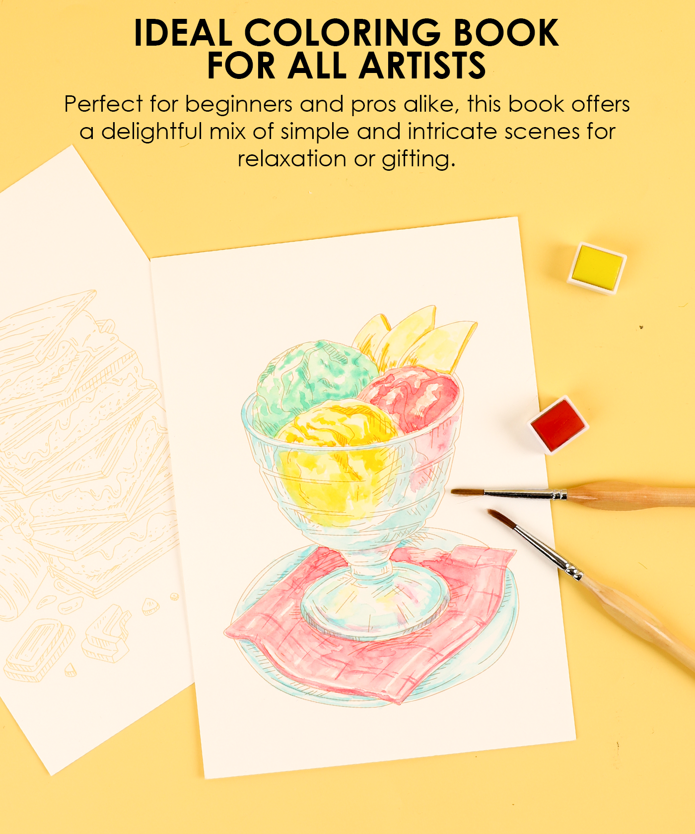 Grabie Dessert-Themed Watercolor Coloring Book 15-Sheet Set