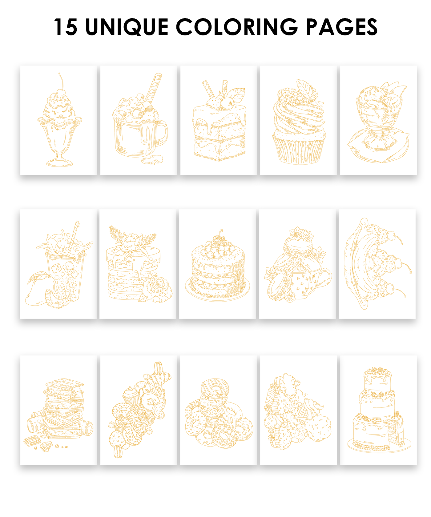 Grabie Dessert-Themed Watercolor Coloring Book 15-Sheet Set