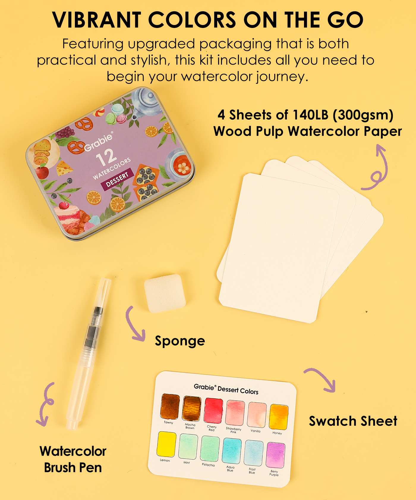 Grabie Watercolor Pocket Set of 12 With Brush Holiday Colors (Pack of 6)