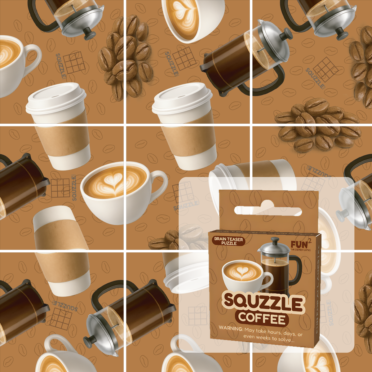 Fun Squared Games Coffee Squzzle 9-Piece Brain Teaser Tile Puzzle