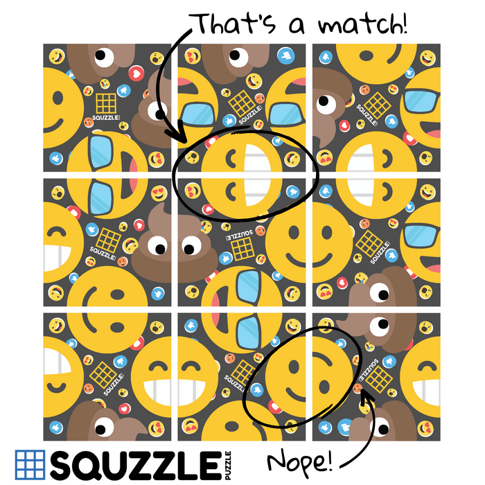 Emoji Squzzle 9-Piece Brain Teaser Puzzle Fun Squared Travel Game