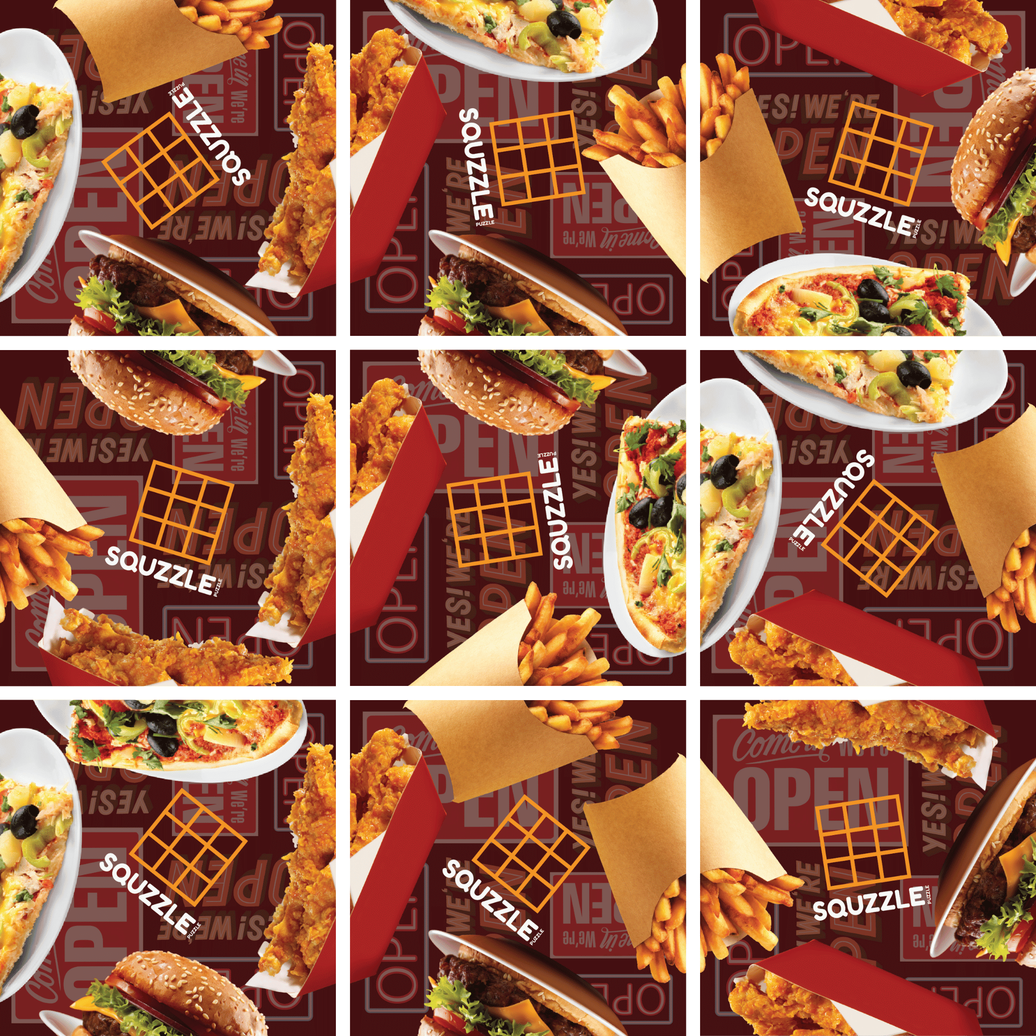 Captivating 9-Piece Food Squzzle Puzzle: Brain Teasing Square Game