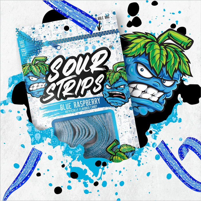 Sour Strips Blue Raspberry Chewy Candy 3.4 oz
