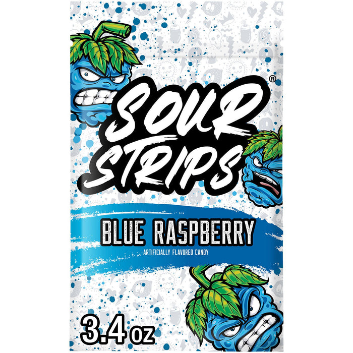Sour Strips Blue Raspberry Chewy Candy 3.4 oz